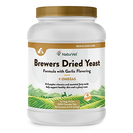 NaturVet Brewers Dried Yeast Formula Garlic Flavor Skin and Coat Supplement for Dogs and Cats, 6.12 lb., 5000 ct.