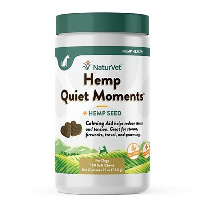 NaturVet Hemp Quiet Moments Plus Hemp Seed Soft Chewable Calming Supplement Treats for Dogs, 180 ct.