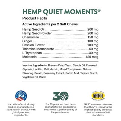 Image showing 7 th NaturVet Hemp Quiet Moments Plus Hemp Seed Soft Chewable Calming Supplement Treats for Dogs, 180 ct.