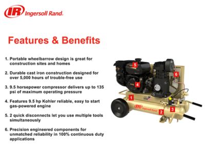 Image showing  9.5 HP 8 gal. Single-Stage Gas Drive Portable Compressor, 135 PSI