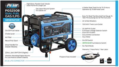 Image showing 8 th Pulsar 5,250/4,750-Watt (Gas)/3,850-Watt (LPG) Dual-Fuel LPG Generator, CARB Compliant