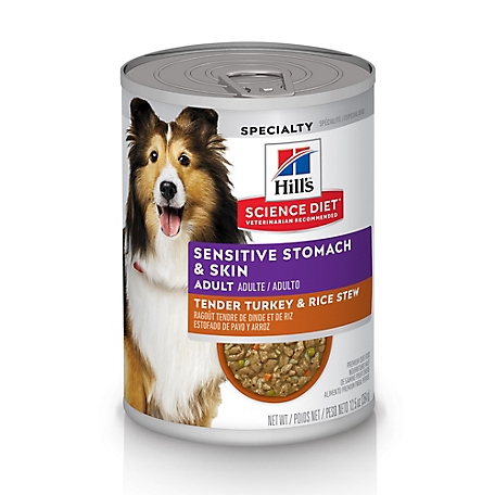 Hill's Science Diet Adult Sensitive Stomach & Skin Canned Dog Food, Tender Turkey & Rice Stew, 12.5 oz