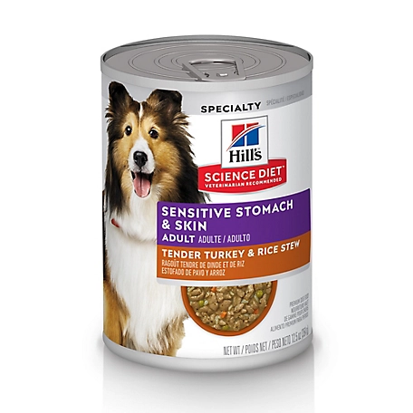 Hill's Science Diet Adult Sensitive Stomach & Skin Canned Dog Food, Tender Turkey & Rice Stew, 12.5 oz