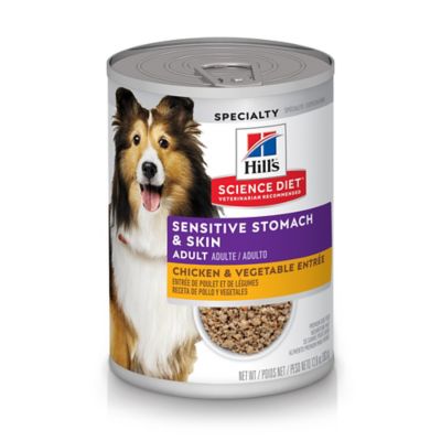 Hill's Science Diet Adult Sensitive Stomach & Skin Canned Dog Food, Chicken & Vegetable Entree, 12.8 oz Best food for sensitive stomach& skin allergies