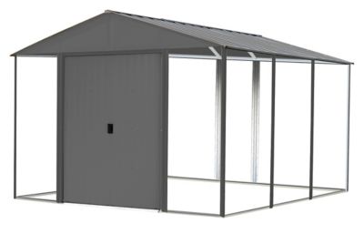 Arrow 10 ft. x 12 ft. Ironwood Galvanized Steel Hybrid Shed Kit, Anthracite