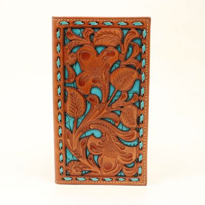 Nocona Embossed Rodeo Wallet, Tan/Turquoise