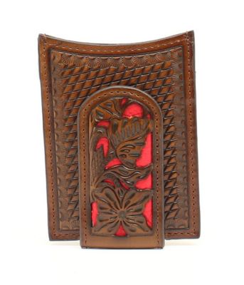 Nocona Floral Money Clip, Red/Brown