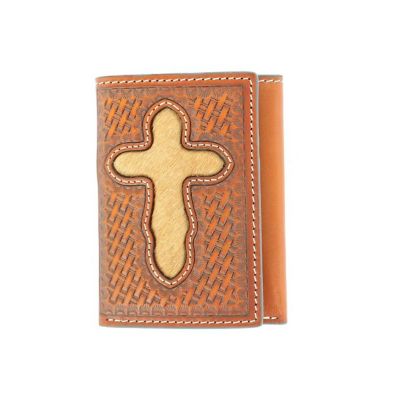 Nocona Pro Hair Cross Trifold Wallet, Tan