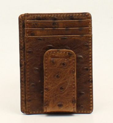 Nocona Men's Vintage Leather Bifold Money Clip, Ostrich Brown