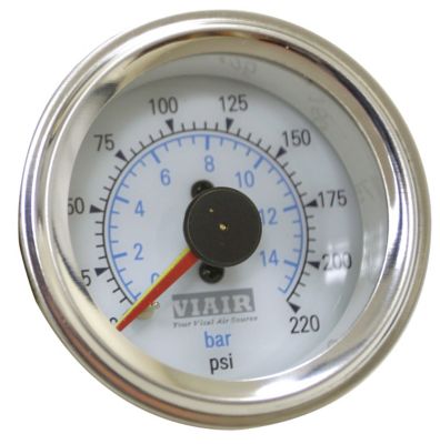 VIAIR 220 PSI 2 in. Dual Needle Tire Pressure Gauge, White Face