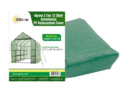 Ogrow 117 in. x 67 in. x 83 in. Machrus 2-Tier 12-Shelf PE Replacement Cover for Outdoor Walk in Greenhouse