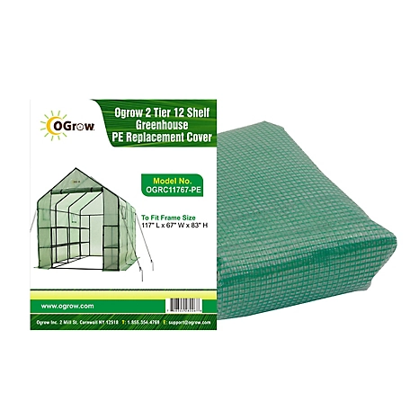 Ogrow Machrus Ogrow 2-Tier 12-Shelf PE Replacement Cover for Outdoor Walk in Greenhouse - Frame 117 in. L x 67 in. W x 83 in. H