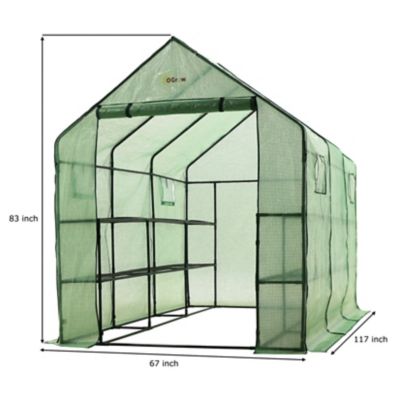 Image showing  117 in. x 67 in. x 83 in. Machrus 2-Tier 12-Shelf PE Replacement Cover for Outdoor Walk in Greenhouse