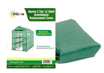 Ogrow Machrus Ogrow 2-Tier 12-Shelf Polyethylene Greenhouse Replacement Cover - 98 in. L x 49 in.W x 75 in. H