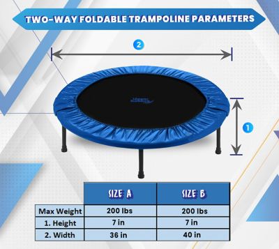 Image showing  36 in. Mini 2-Fold Rebounder Fitness Trampoline with Carry Bag, Blue, 7 in. H, 200 lb. Capacity