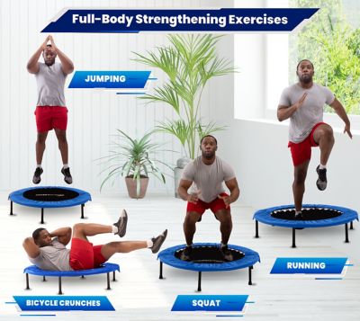 Image showing  36 in. Mini 2-Fold Rebounder Fitness Trampoline with Carry Bag, Blue, 7 in. H, 200 lb. Capacity