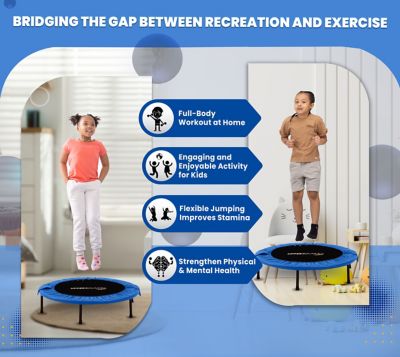 Image showing 5 th Upper Bounce 36 in. Mini 2-Fold Rebounder Fitness Trampoline with Carry Bag, Blue, 7 in. H, 200 lb. Capacity