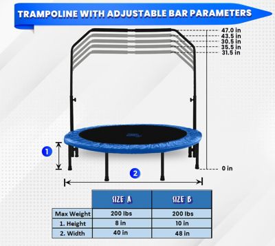 Image showing  40 in. Mini Foldable Rebounder Trampoline with Handrail and Safety Padding