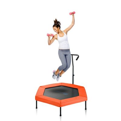Image showing 7 th Upper Bounce Machrus 50 in. Mini Hexagonal Rebounder Fitness Trampoline with Adjustable T-Shaped Handrail, Orange