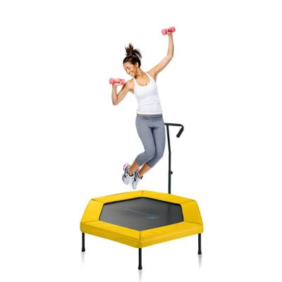 Image showing 7 th Upper Bounce Machrus 50 in. Mini Hexagonal Rebounder Fitness Trampoline with Adjustable T-Shaped Handrail - Yellow