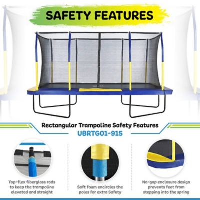 Image showing  Mega 9 ft. x 15 ft. Rectangle Trampoline, Blue/Yellow