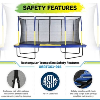 Image showing  Mega 9 ft. x 15 ft. Rectangle Trampoline, Blue/Yellow