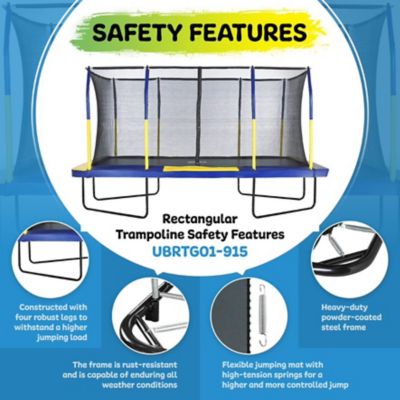 Image showing 7 th Upper Bounce Mega 9 ft. x 15 ft. Rectangle Trampoline, Blue/Yellow