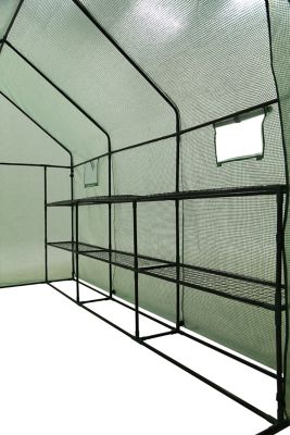 Image showing  117 in. x 67 in. Machrus Ogrow Deluxe Walk-In Greenhouse with 2 Tiers and 12 Shelves