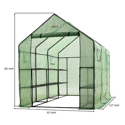 Image showing  117 in. x 67 in. Machrus Ogrow Deluxe Walk-In Greenhouse with 2 Tiers and 12 Shelves