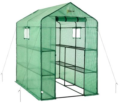 Ogrow Machrus Ogrow Deluxe Walk-In Greenhouse with 2 Tiers and 8 Shelves - 74 in. x 49 in.