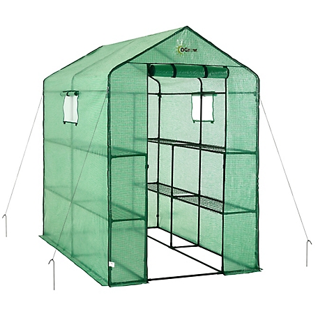 Ogrow Machrus Ogrow Deluxe Walk-In Greenhouse with 2 Tiers and 8 Shelves - 74 in. x 49 in.