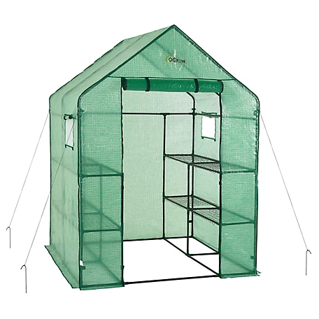 Ogrow Machrus Ogrow Deluxe Walk-In Greenhouse with 2 Tiers and 8 Shelves - 56 in. x 56 in., Anchors Included