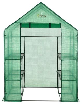 Image showing  Machrus Ogrow Deluxe Walk-In Greenhouse with 2 Tiers and 8 Shelves - 56 in. x 56 in., Anchors Included