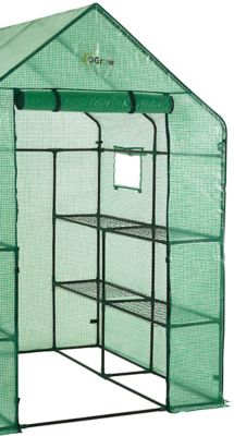 Image showing  Machrus Ogrow Deluxe Walk-In Greenhouse with 2 Tiers and 8 Shelves - 56 in. x 56 in., Anchors Included