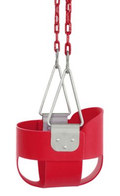 Image showing  High-Back Full-Bucket Toddler and Baby Swing with Vinyl-Coated Chain, Red, Fully Assembled