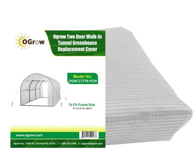 Ogrow Machrus Replacement Cover for Outdoor Walk-In Tunnel Greenhouse, White, Fits 180 in. x 72 in. x 72 in. Frames