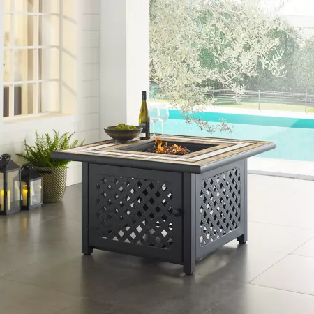 Crosley Tucson fire table powder-coated steel frame tiled stone top Fire Pits