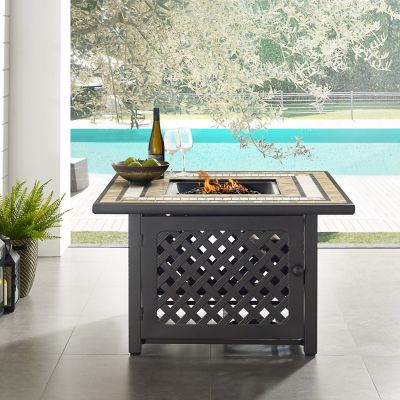 Image showing  Tucson Propane Fire Table, Powder-Coat Steel Frame, Tiled Stone Top, Brown