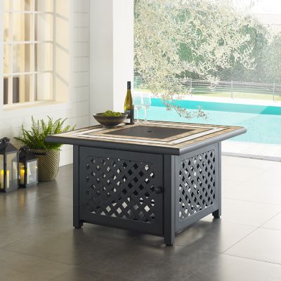Image showing  Tucson Propane Fire Table, Powder-Coat Steel Frame, Tiled Stone Top, Brown