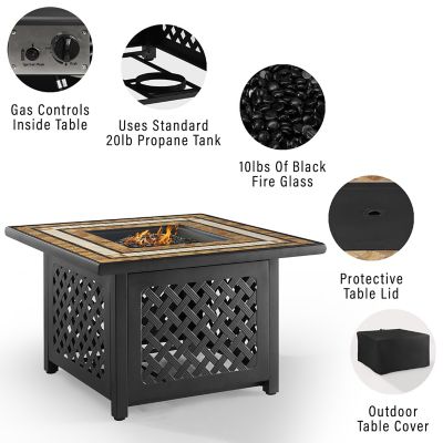 Image showing  Tucson Propane Fire Table, Powder-Coat Steel Frame, Tiled Stone Top, Brown
