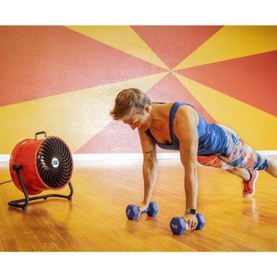 Image showing  16 in. 3-Speed Indoor Tilting High-Velocity Floor Fan with Steel Shroud, Red