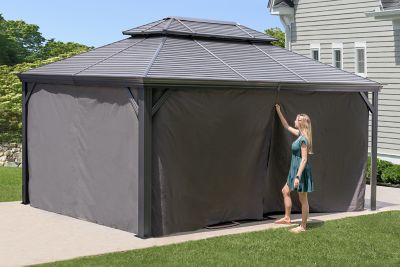 Image showing  178.7 in. x 131.5 in. Gazebo Curtains for Monaco/Messina/Mykonos 12 ft. x 16 ft. Gazebos, Gray, 4 pc.