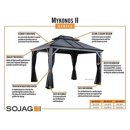 Sojag 10 14 Gazebo ft. II Roof at Supply Double x Mykonos ft. Tractor