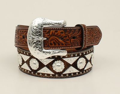 Ariat Men's Polyurethane Calf Hair Diamond Conch Belt, 1-1/2 in., Tan