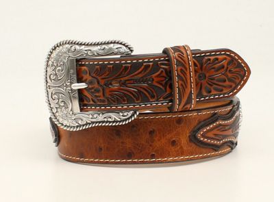 Ariat Men's Ostrich Embossed Tabs Belt, Brown