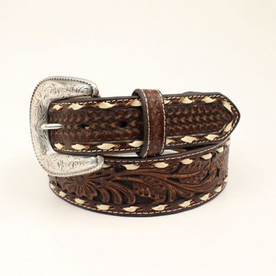 Ariat Men's Polyurethane Floral Embossed Lace Belt, 1-1/2 in., Brown