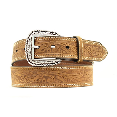 Ariat Men's Tooled Double Stitch Belt, Brown at Tractor Supply Co.