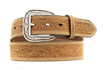 Ariat Men's Tooled Double Stitch Belt, Brown