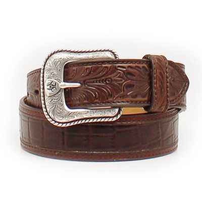 Ariat Men's PU Croco Print Floral Tabs Belt, 1-1/2 in., Brown