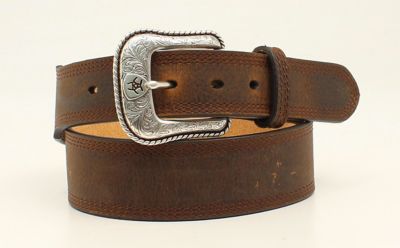 Ariat Men's Stitched Edge Tapered Belt, 1-1/2 to 1-3/4 in., Brown